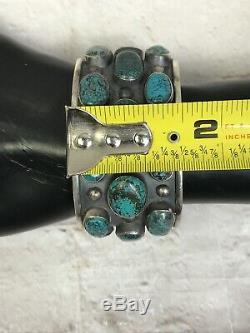Vtg Huge Navajo Sterling Silver Cluster Spiderweb Turquoise Cuff Bracelet 87g
