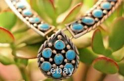 Vtg NAVAJO TURQUOISE NUGGET CLUSTER sterling silver necklace panel signed JS