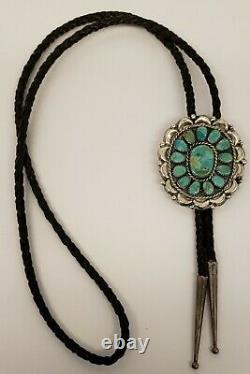 Vtg Native American Navajo Sterling Silver & 14 Turquoise Color Stonesbolo Tie