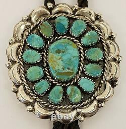 Vtg Native American Navajo Sterling Silver & 14 Turquoise Color Stonesbolo Tie