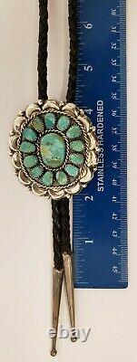 Vtg Native American Navajo Sterling Silver & 14 Turquoise Color Stonesbolo Tie