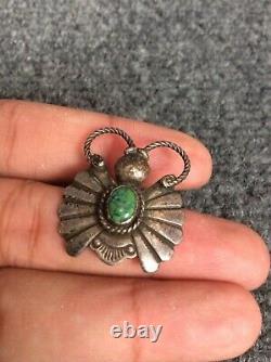 Vtg Native American Navajo Sterling Silver Stamp turquoise butterfly pin brooch