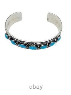 Vtg Native American Navajo Sterling Silver Turquoise Cuff Bracelet Signed S