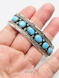 Vtg Native American Navajo Sterling Silver Turquoise Cuff Bracelet Signed S
