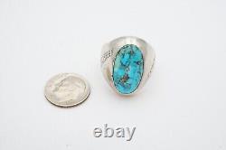 Vtg Native American Navajo Sterling Silver Turquoise Mens Ring Size 8.5 Signed