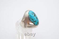 Vtg Native American Navajo Sterling Silver Turquoise Mens Ring Size 8.5 Signed