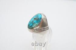 Vtg Native American Navajo Sterling Silver Turquoise Mens Ring Size 8.5 Signed