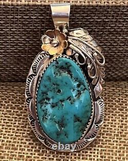 Vtg Native American Sterling Silver Turquoise Pendant Bernice Bonney Navajo 2