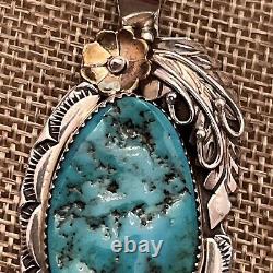 Vtg Native American Sterling Silver Turquoise Pendant Bernice Bonney Navajo 2