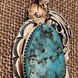 Vtg Native American Sterling Silver Turquoise Pendant Bernice Bonney Navajo 2