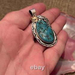 Vtg Native American Sterling Silver Turquoise Pendant Bernice Bonney Navajo 2