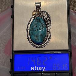 Vtg Native American Sterling Silver Turquoise Pendant Bernice Bonney Navajo 2