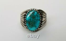 Vtg Native American Zuni/Navajo Sterling Silver Turquoise Mens Ring Size 10.5