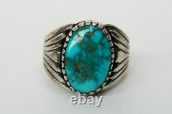 Vtg Native American Zuni/Navajo Sterling Silver Turquoise Mens Ring Size 10.5