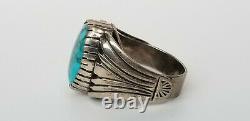 Vtg Native American Zuni/Navajo Sterling Silver Turquoise Mens Ring Size 10.5