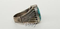 Vtg Native American Zuni/Navajo Sterling Silver Turquoise Mens Ring Size 10.5