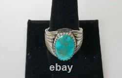 Vtg Native American Zuni/Navajo Sterling Silver Turquoise Mens Ring Size 10.5