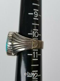 Vtg Native American Zuni/Navajo Sterling Silver Turquoise Mens Ring Size 10.5