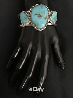 Vtg Navajo 3 Kingman Turquoise Sterling Silver Cuff Bracelet 64g