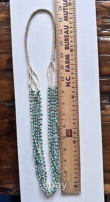 Vtg Navajo Handmade Long Beaded Turquoise and White Shell Necklace Multistrand