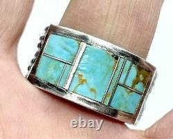 Vtg Navajo Kingman Inlay Turquoise Men's Ring Band Sz 13 Sterling 1/2 18.1g