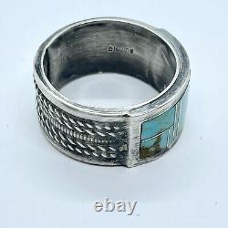 Vtg Navajo Kingman Inlay Turquoise Men's Ring Band Sz 13 Sterling 1/2 18.1g