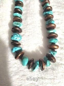 Vtg Navajo Native American Southwest Turquoise & Copper Necklace 25