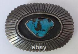 Vtg Navajo Old Pawn Sterling Silver Turquoise BELT BUCKLE 46.6 Grams