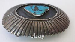 Vtg Navajo Old Pawn Sterling Silver Turquoise BELT BUCKLE 46.6 Grams