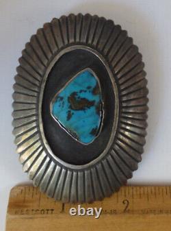 Vtg Navajo Old Pawn Sterling Silver Turquoise BELT BUCKLE 46.6 Grams