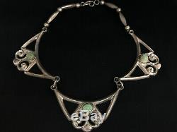 Vtg Navajo Sandcast Sterling Silver Turquoise Choker Necklace 76g