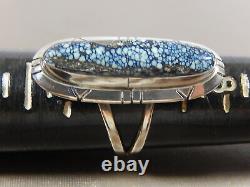 Vtg Navajo Signed Sterling Silver Kingman Black Web Spiderweb Turquoise Ring S 9