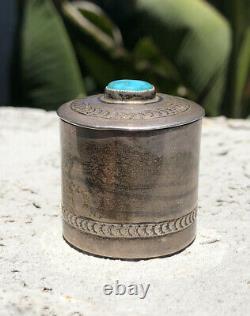 Vtg Navajo Stamped Sterling Silver & Carico Lake Turquoise Stamp Box Dispenser