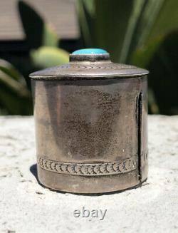 Vtg Navajo Stamped Sterling Silver & Carico Lake Turquoise Stamp Box Dispenser