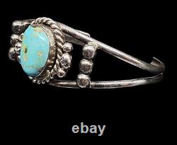 Vtg Navajo Sterling Kingman Mine Turquoise withPyrite Inclusions Cuff Bracelet