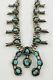 Vtg Navajo Sterling Silver Carico Lake Turquoise Squash Blossom Necklace 27