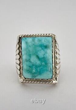 Vtg Navajo Sterling Silver Gem Grade Webbed Kingman Turquoise Stamped Ring 19.2g