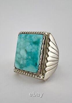 Vtg Navajo Sterling Silver Gem Grade Webbed Kingman Turquoise Stamped Ring 19.2g