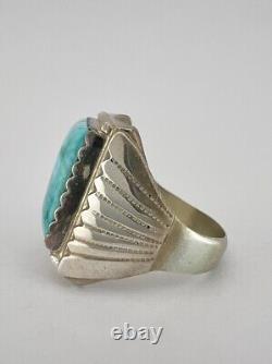 Vtg Navajo Sterling Silver Gem Grade Webbed Kingman Turquoise Stamped Ring 19.2g