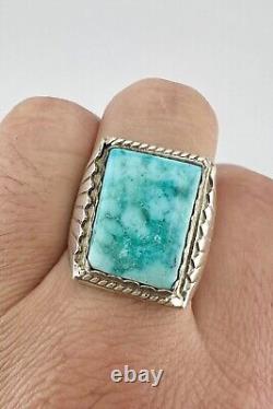 Vtg Navajo Sterling Silver Gem Grade Webbed Kingman Turquoise Stamped Ring 19.2g