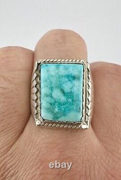 Vtg Navajo Sterling Silver Gem Grade Webbed Kingman Turquoise Stamped Ring 19.2g