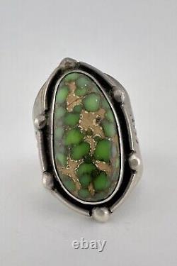 Vtg Navajo Sterling Silver Natural Damele Spiderweb Turquoise Stamped Men's Ring