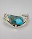 Vtg Navajo Sterling Silver Pilot Mountain Turquoise Wide V Cuff Bracelet 45.8g