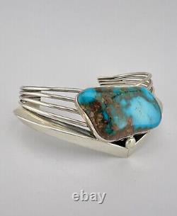 Vtg Navajo Sterling Silver Pilot Mountain Turquoise Wide V Cuff Bracelet 45.8g