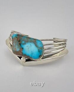 Vtg Navajo Sterling Silver Pilot Mountain Turquoise Wide V Cuff Bracelet 45.8g