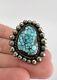 Vtg Navajo Sterling Silver Spiderweb Kingman Turquoise Stamped Large Ring