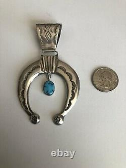 Vtg Navajo Sterling Silver Turquoise Squash Blossom Naja Pendant Tony Aguilar Sr