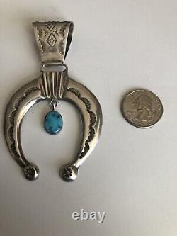 Vtg Navajo Sterling Silver Turquoise Squash Blossom Naja Pendant Tony Aguilar Sr