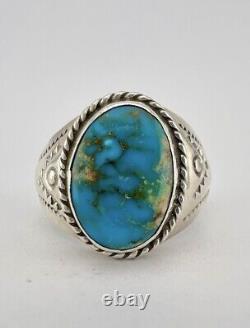 Vtg Navajo Sterling Silver Webbed Blue Gem Turquoise Stamped Men's Ring Sz 16.5