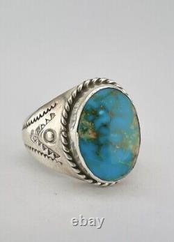 Vtg Navajo Sterling Silver Webbed Blue Gem Turquoise Stamped Men's Ring Sz 16.5